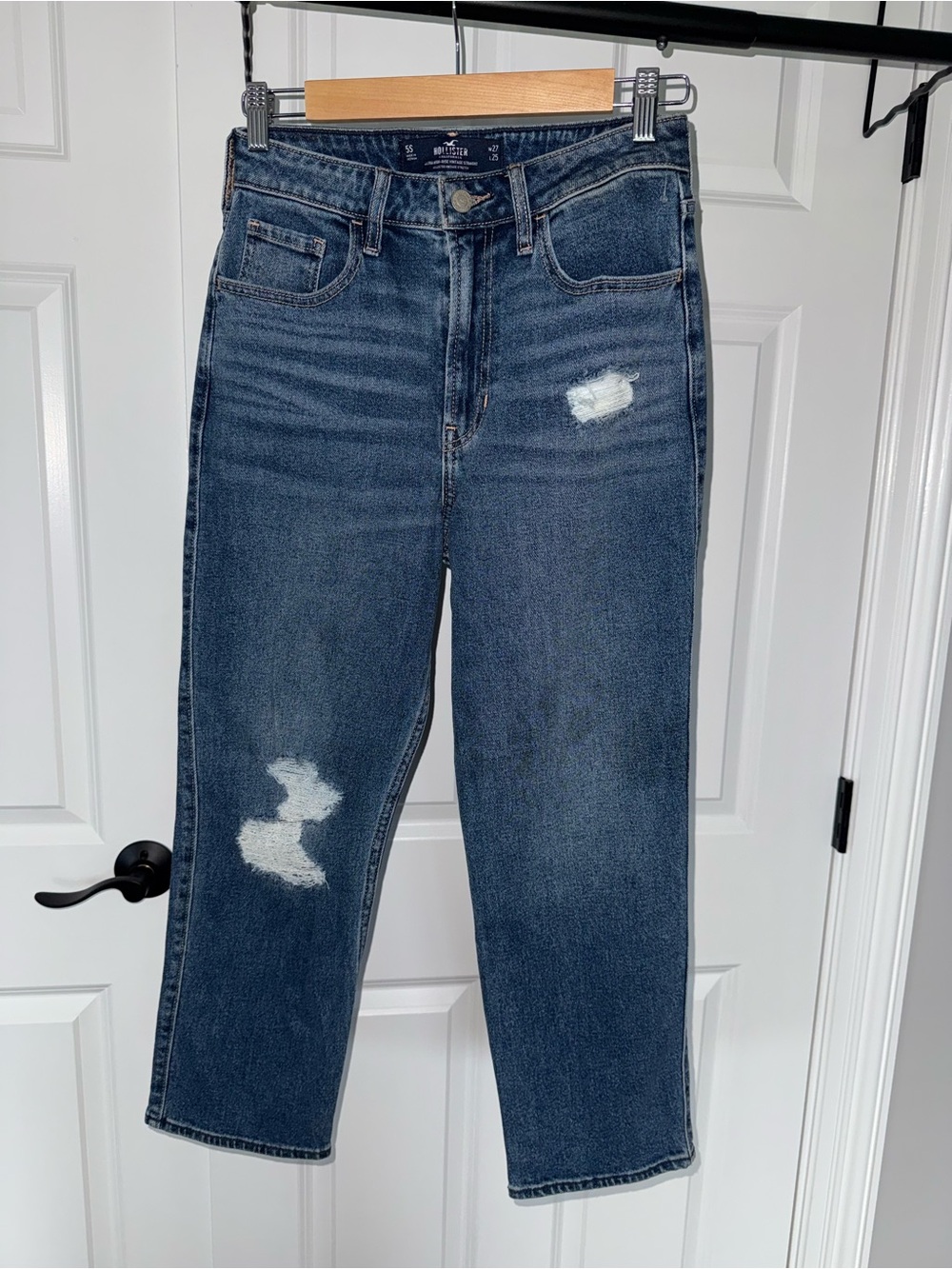 Hollister Straight Leg Distressed Jeans in Dark Blue